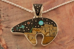 Calvin Begay Starry Night at the Pueblo Sterling Silver Reversible Bear Pendant